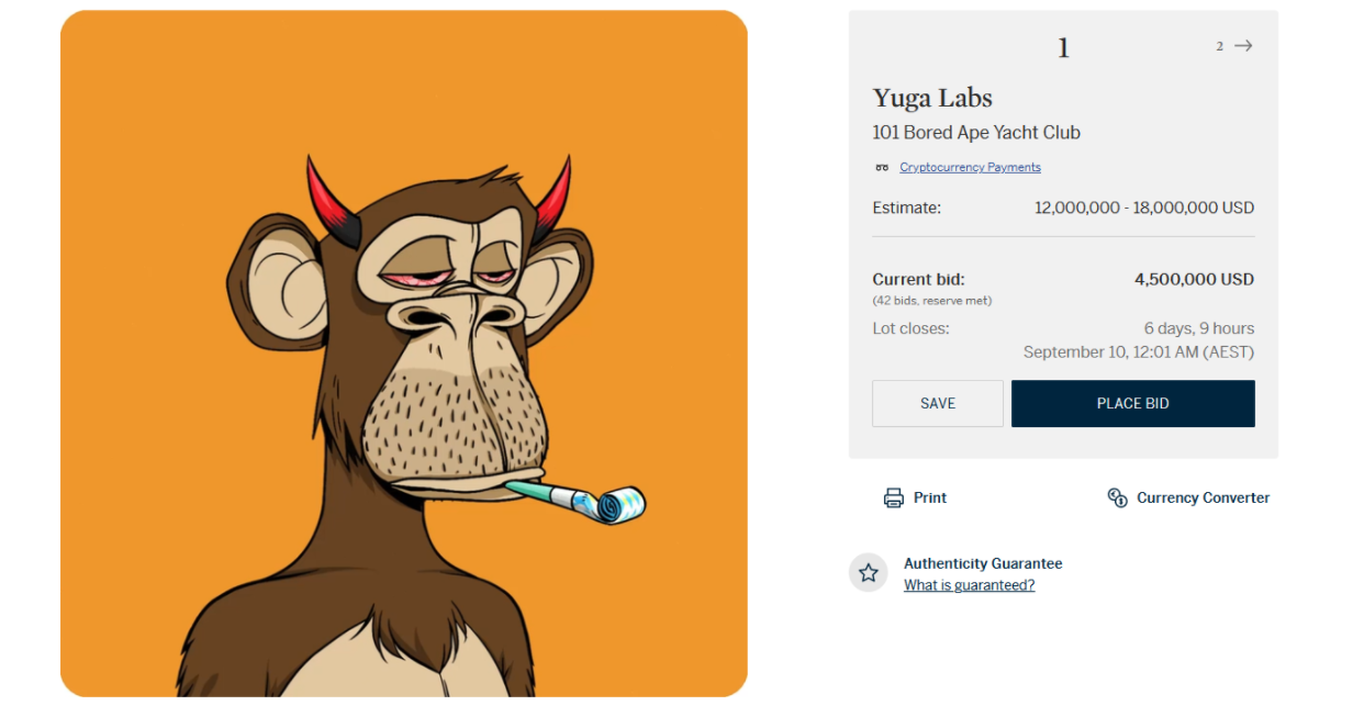 Doge meme đạt mức định giá 220 triệu đô la, phiên đấu giá Bored Apes của Sotheby’s được cho là sẽ thu về 18 triệu đô la