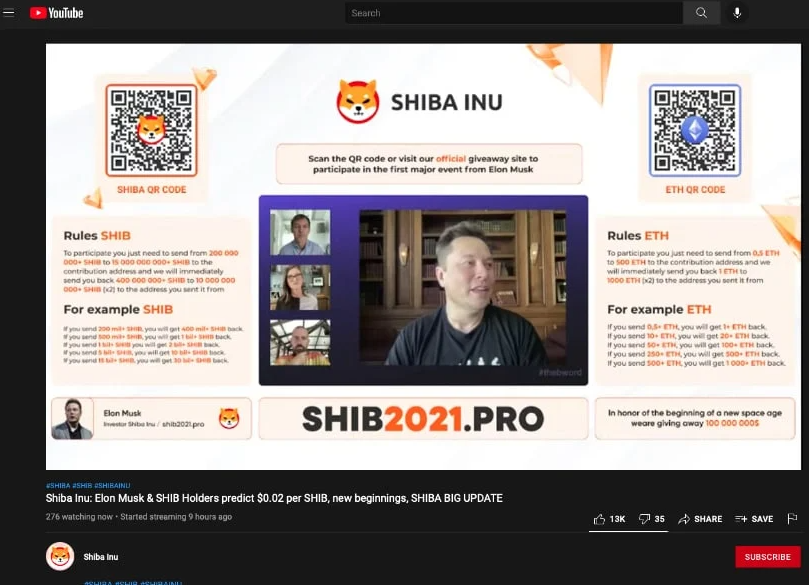 Những kẻ lừa đảo tiền điện tử kiếm được 9 triệu đô la vào tháng 10 thông qua live stream giả mạo trên YouTube