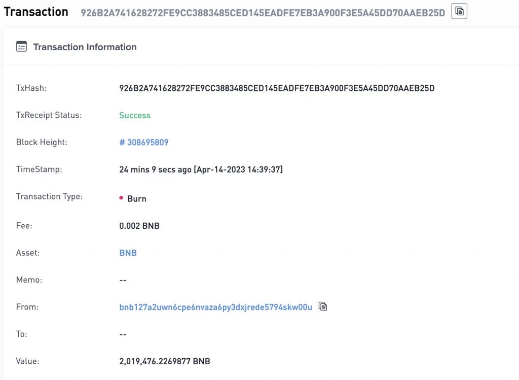 Binance đốt thành công hơn 2 triệu BNB
