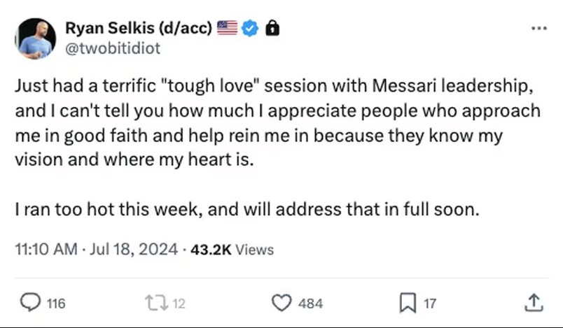 CEO Messari ung ho Trump