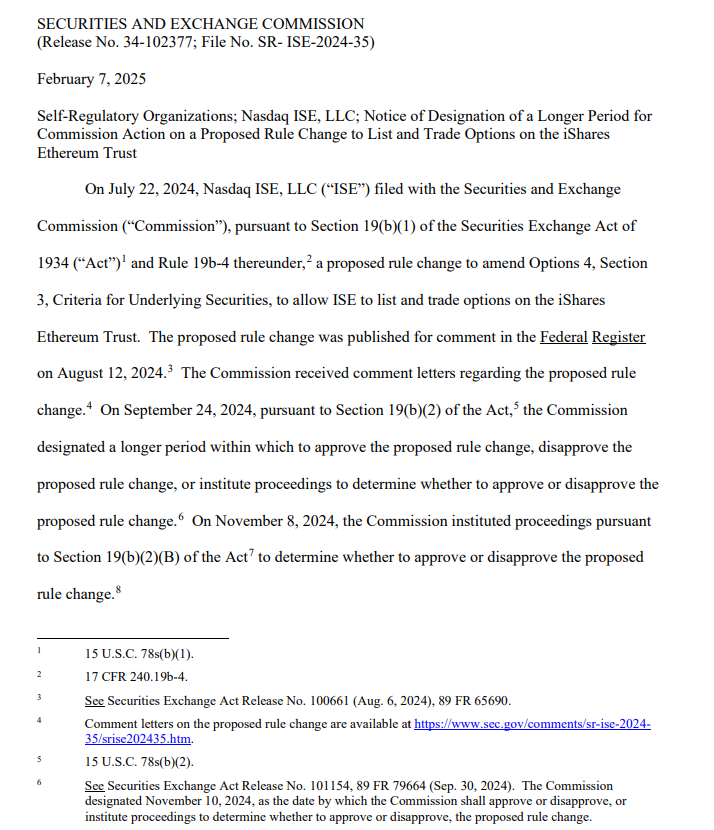 SEC hoãn quyết định về giao dịch quyền chọn Ethereum ETF của BlackRock cho đến ngày 9 tháng 4