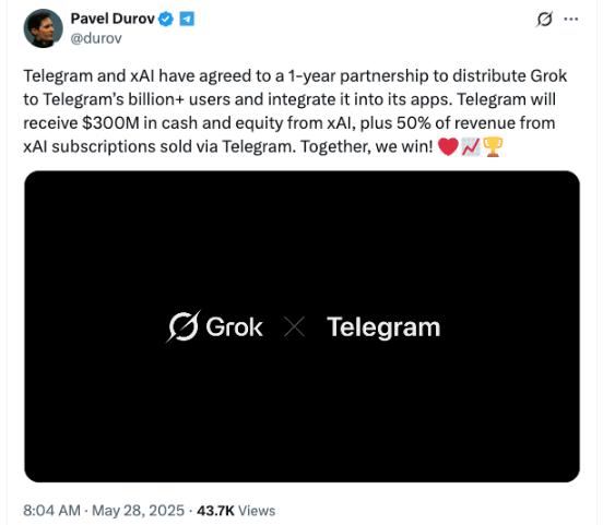 xAI của Elon Musk ký thỏa thuận trị giá 300 triệu đô la với Telegram để tích hợp Grok