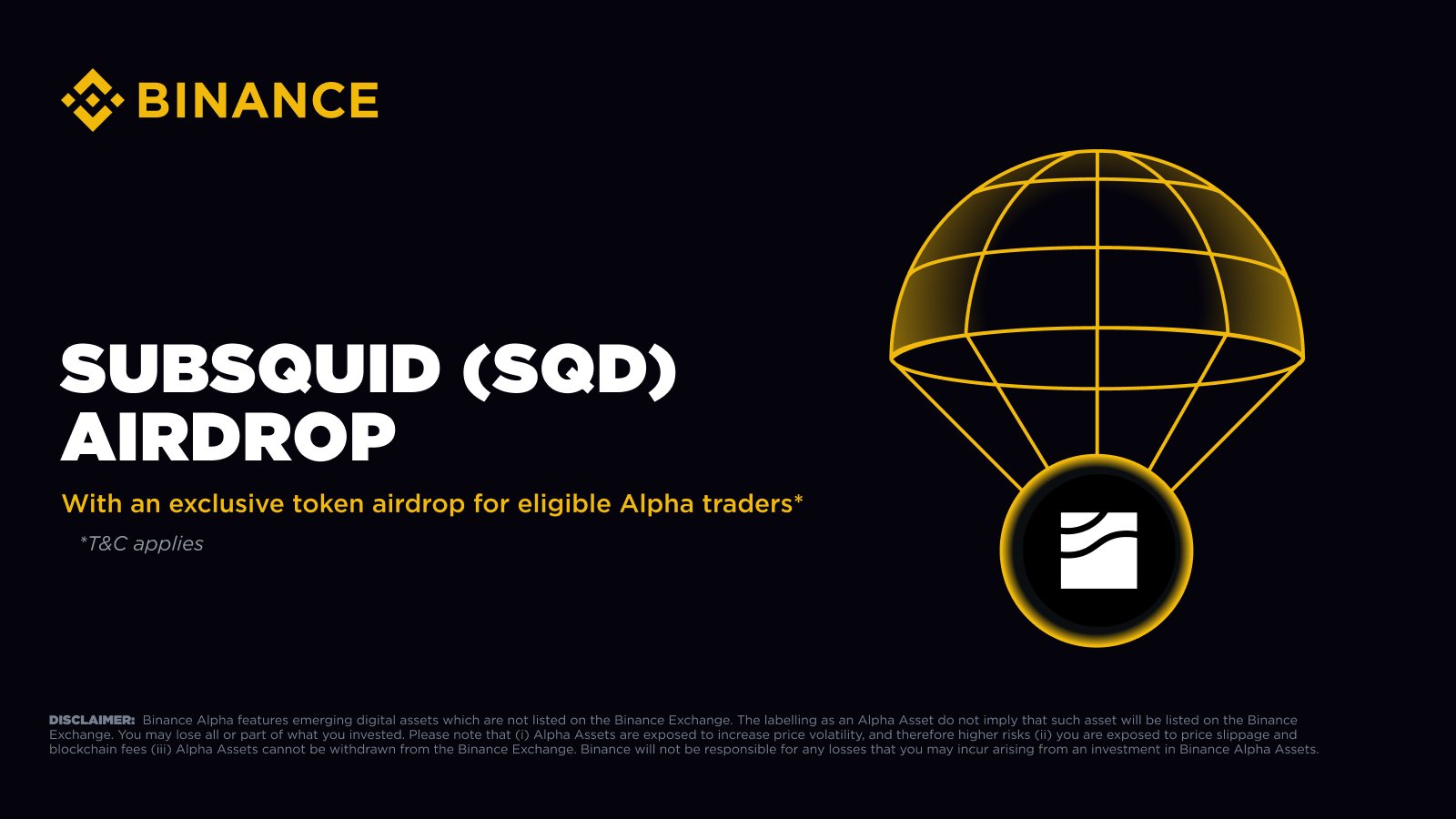 Người dùng có ít nhất 210 điểm Binance Alpha có thể yêu cầu airdrop 424 token SQD