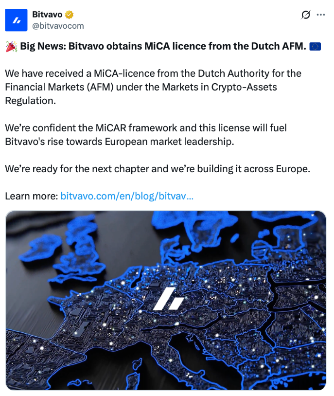 Sàn giao dịch tiền điện tử Bitvavo nhận được giấy phép MiCA từ Hà Lan