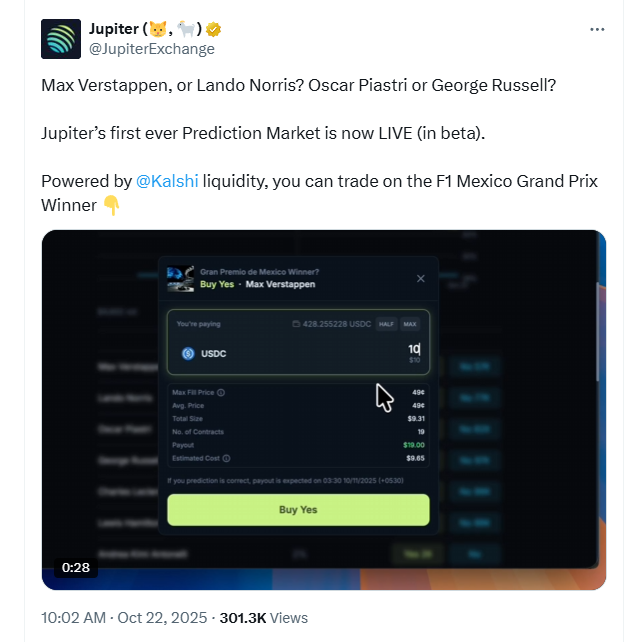 Jupiter DEX ra mắt thị trường dự đoán được hỗ trợ bởi dữ liệu Kalshi