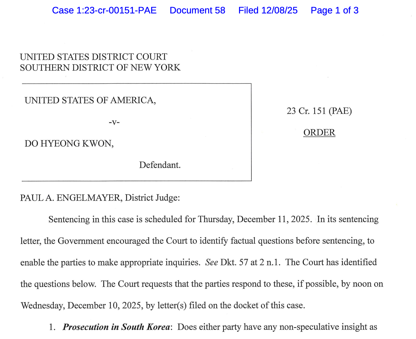 Thẩm phán Hoa Kỳ yêu cầu làm rõ các cáo buộc ở nước ngoài của Do Kwon