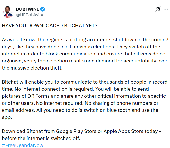 Lãnh đạo phe đối lập Uganda quảng bá ứng dụng Bitchat trong bối cảnh lo ngại về việc mất kết nối internet
