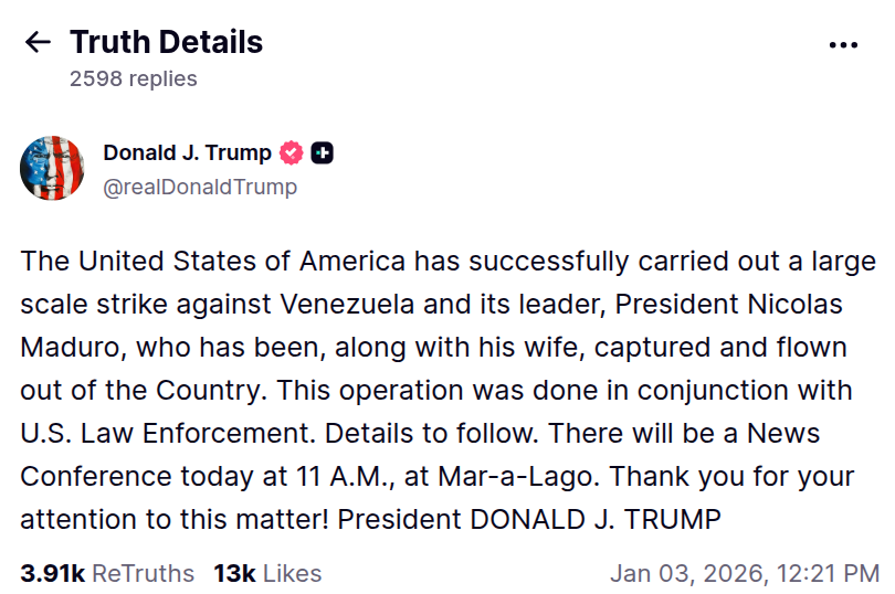 Giá Bitcoin gặp khó khăn tại 90.000 đô la trong bối cảnh Mỹ tấn công Venezuela