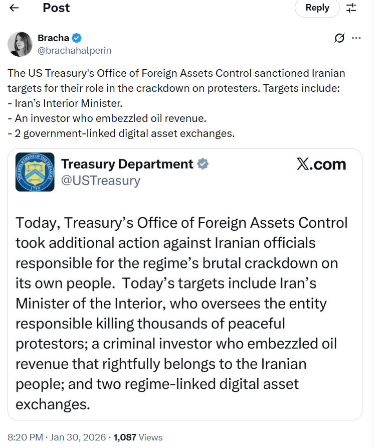 Bộ Tài chính Hoa Kỳ trừng phạt các sàn giao dịch tiền điện tử của Anh vì trốn tránh lệnh trừng phạt đối với Iran