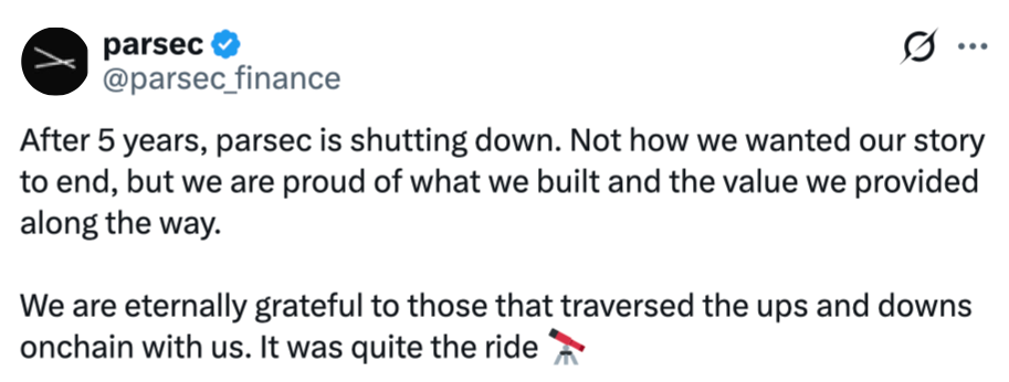 Parsec ngừng hoạt động trong bối cảnh thị trường tiền điện tử đang biến động mạnh插图 Parsec ngừng hoạt động trong bối cảnh thị trường tiền điện tử đang biến động mạnh