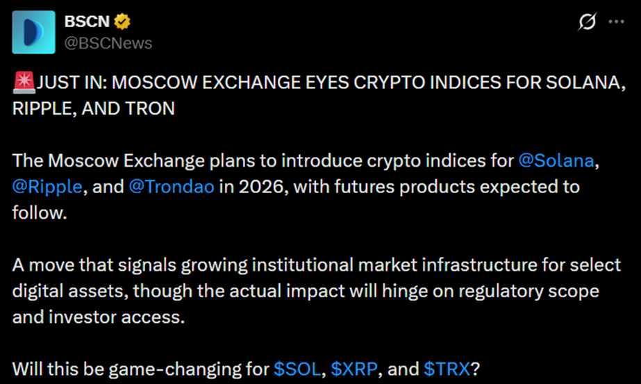 Giá XRP, TRX và Solana có thể bùng nổ nhờ sự hỗ trợ lớn từ sàn giao dịch Moscow