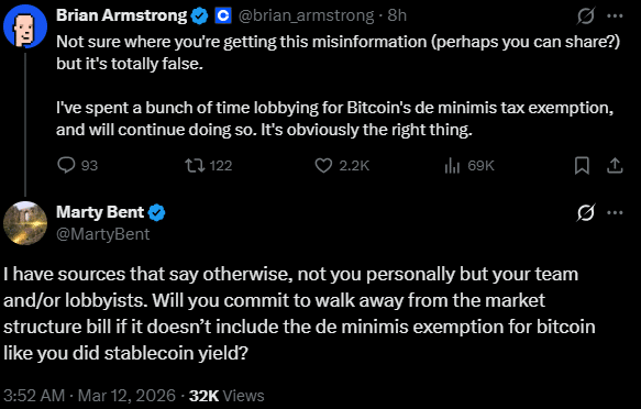 Coinbase phủ nhận việc vận động hành lang chống lại việc miễn thuế cho Bitcoin