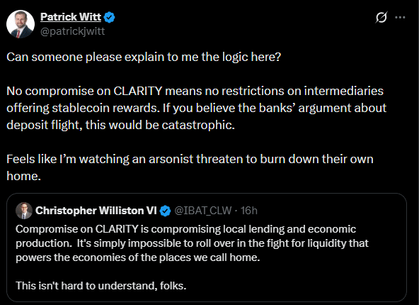 
Cố vấn về tiền điện tử của Trump chỉ trích lập trường của các ngân hàng về Đạo luật CLARITY
