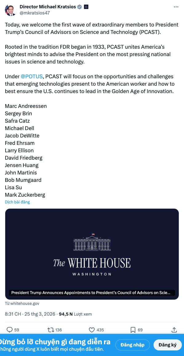 Screenshot tweet Michael Kratsios