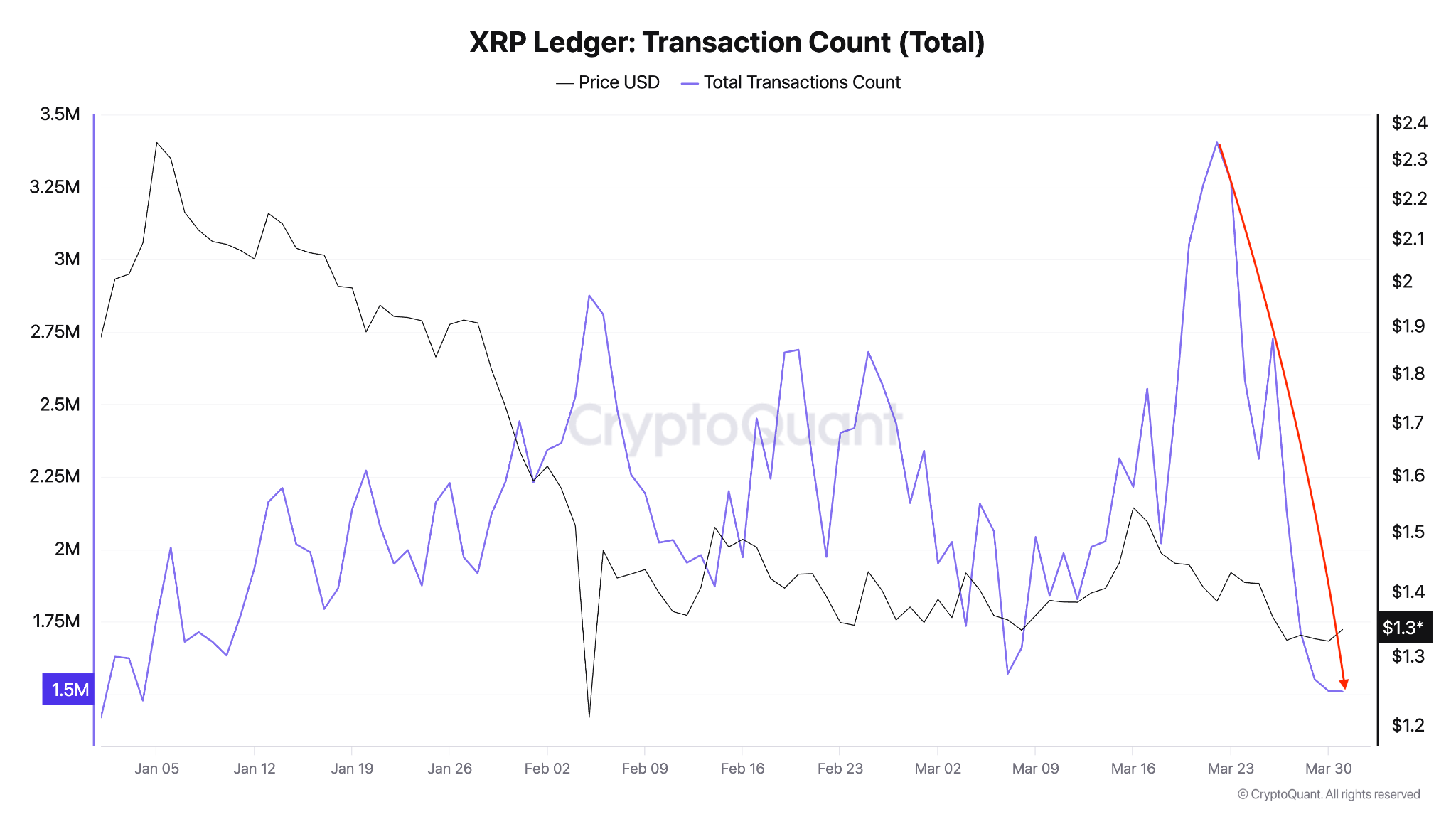 XRP Ledger: Tổng số lượng giao dịch. Nguồn: CryptoQuant